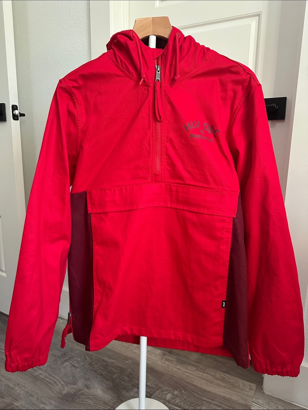 HUF DBC Sportswear Red Pullover Hooded Anorak Jacket Windbreaker S